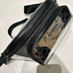 Michael Kors Cooper Men Small Ombré MK Logo Sling Pack Utility Belt Bag silver